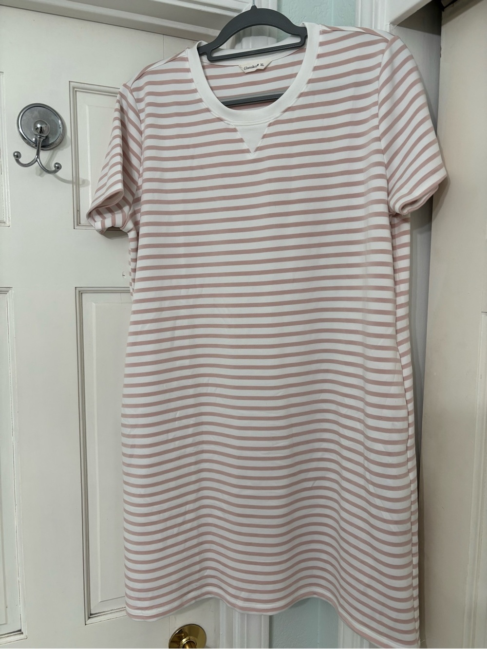 Casual Striped Short-Sleeve Dress - Tan and White
